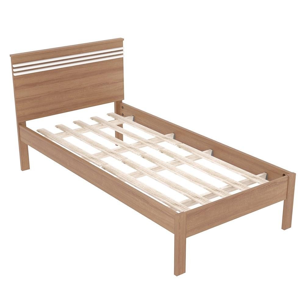 Cama de Solteiro Madeira CM8010 Amêndoa/Branco - Tecno Mobili