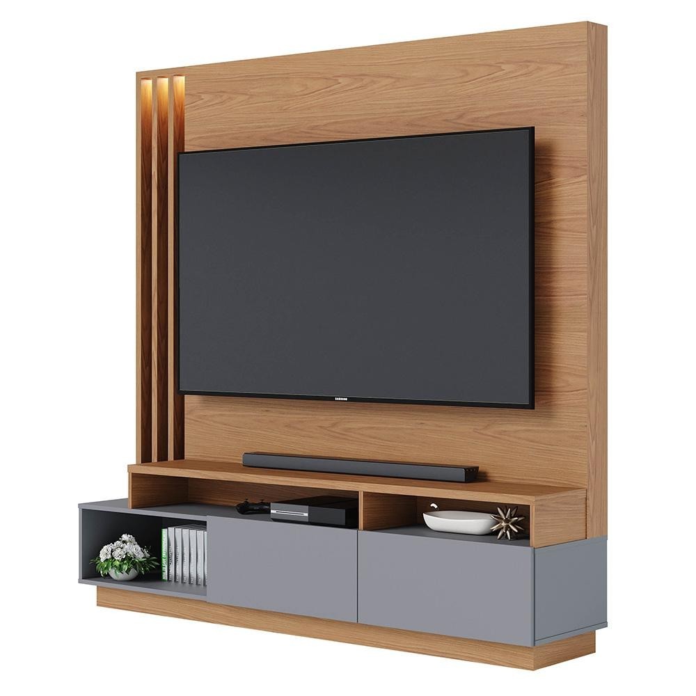 Estante Home Theater para TV 75 Pol. com LED 180cm Maitê C05 Freijó/Cinza Fosco - Mpozenato