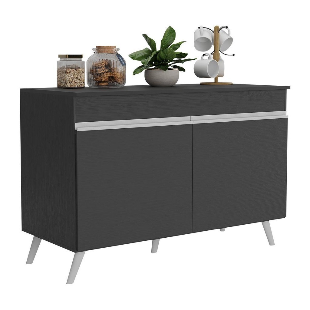 Balcão Cozinha Gabinete Pia 120 cm 2 Portas Veneza Multimóveis MP3738 Preto/Bran