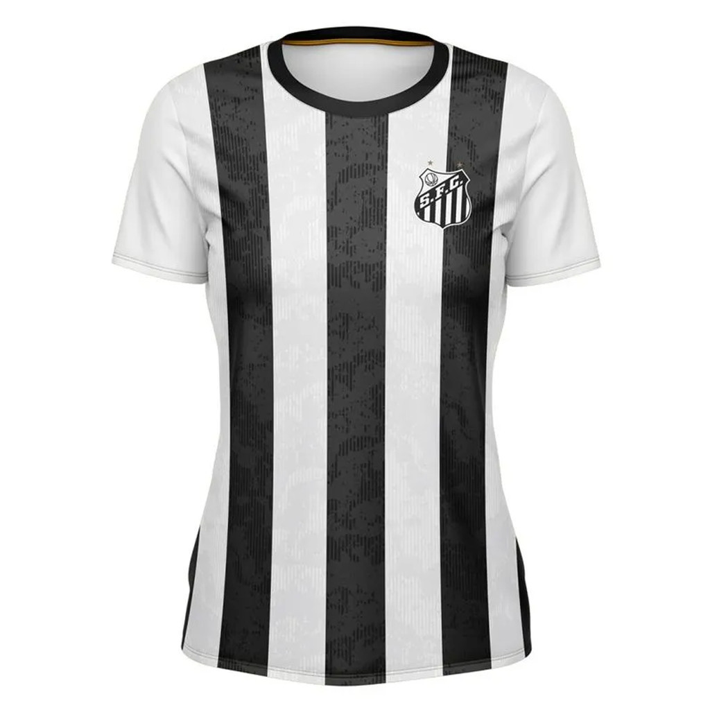 Camisa Santos Feminina Trix Listrada Baby Look Oficial Braziline
