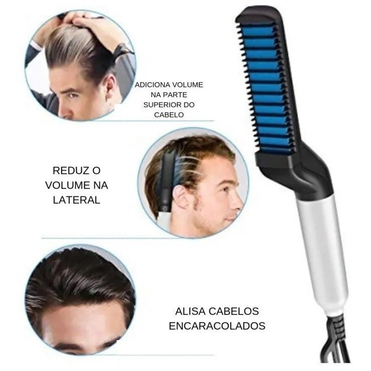 Modelador Pente Portatil Chapinha para cabelo e barba masculino Pente Eletrico Escova Alisadora