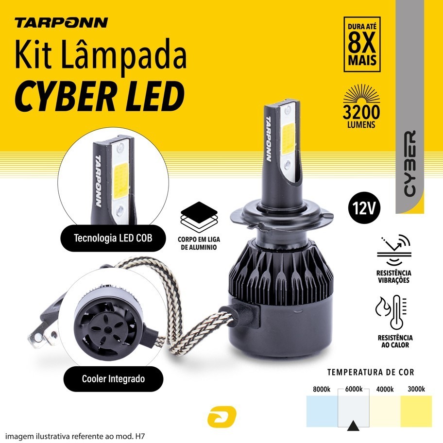 Detalhes do Kit Par De Lampada Super Led Cyber 6000k Tarponn 6400 Lumens 36w Efeito Xenon