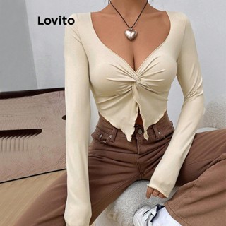 Lovito Camiseta elegante com nó liso para mulheres LNL56227