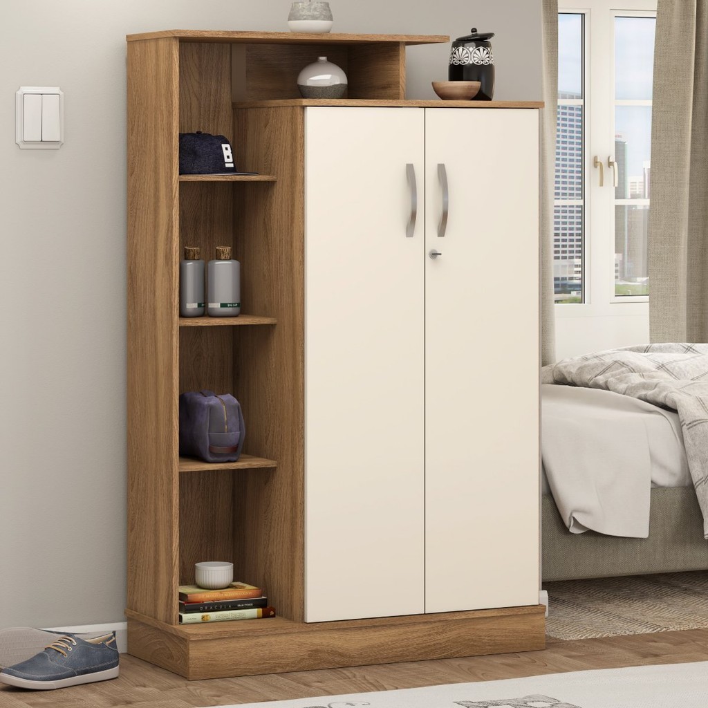 Armário Multiuso 2 Portas 6 Prateleiras Elite  Amêndola Touch/Off White - Home & Living