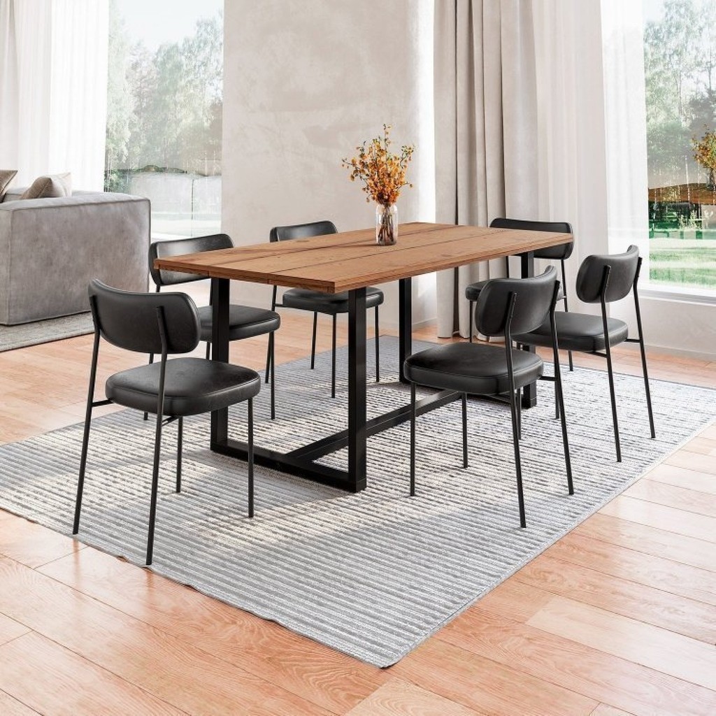 Conjunto Mesa de Jantar Rústica de Madeira Maciça com Cadeiras Mona Marrom/Preto