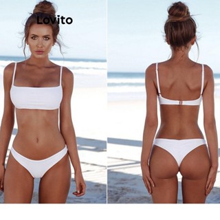 Lovito Conjunto de biquíni feminino casual com base lisa LNE51240