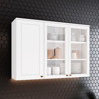 Armário Aéreo 3 Portas de Vidro 120cm Emily  Branco HP em Oferta na Shopee