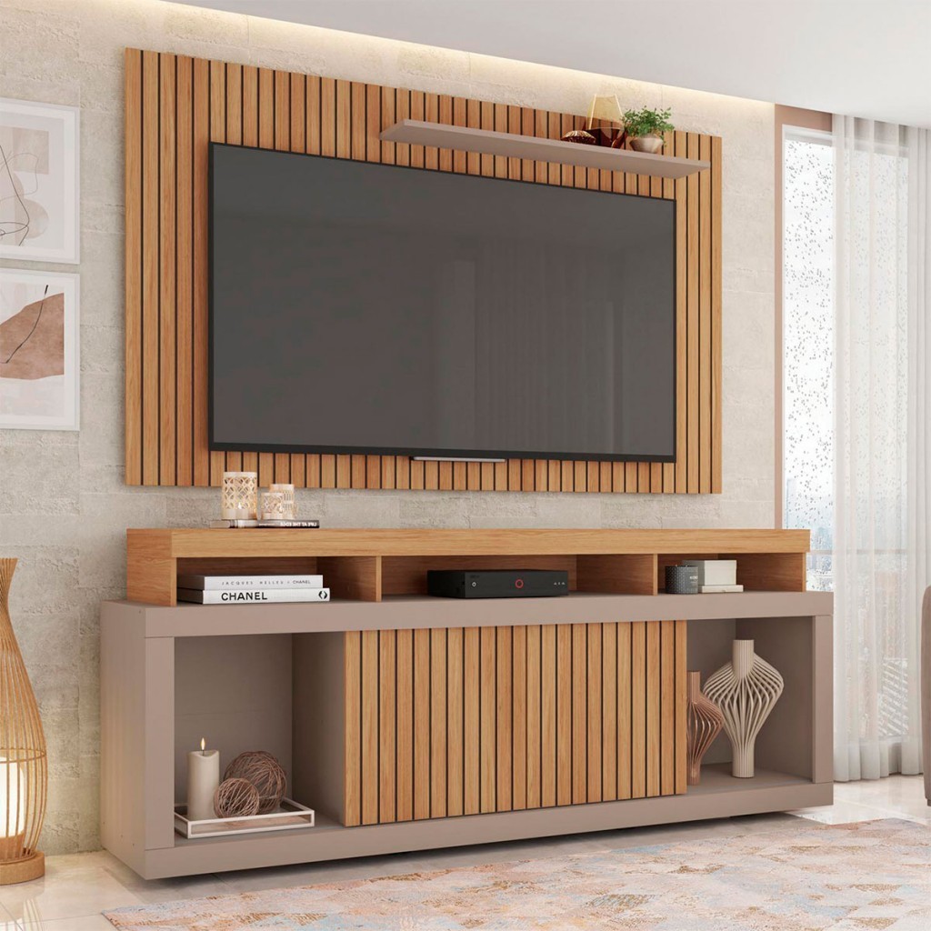 Rack com Painel para TV até 65 Polegadas New Oscar 2 Portas Ripado - Home & Living