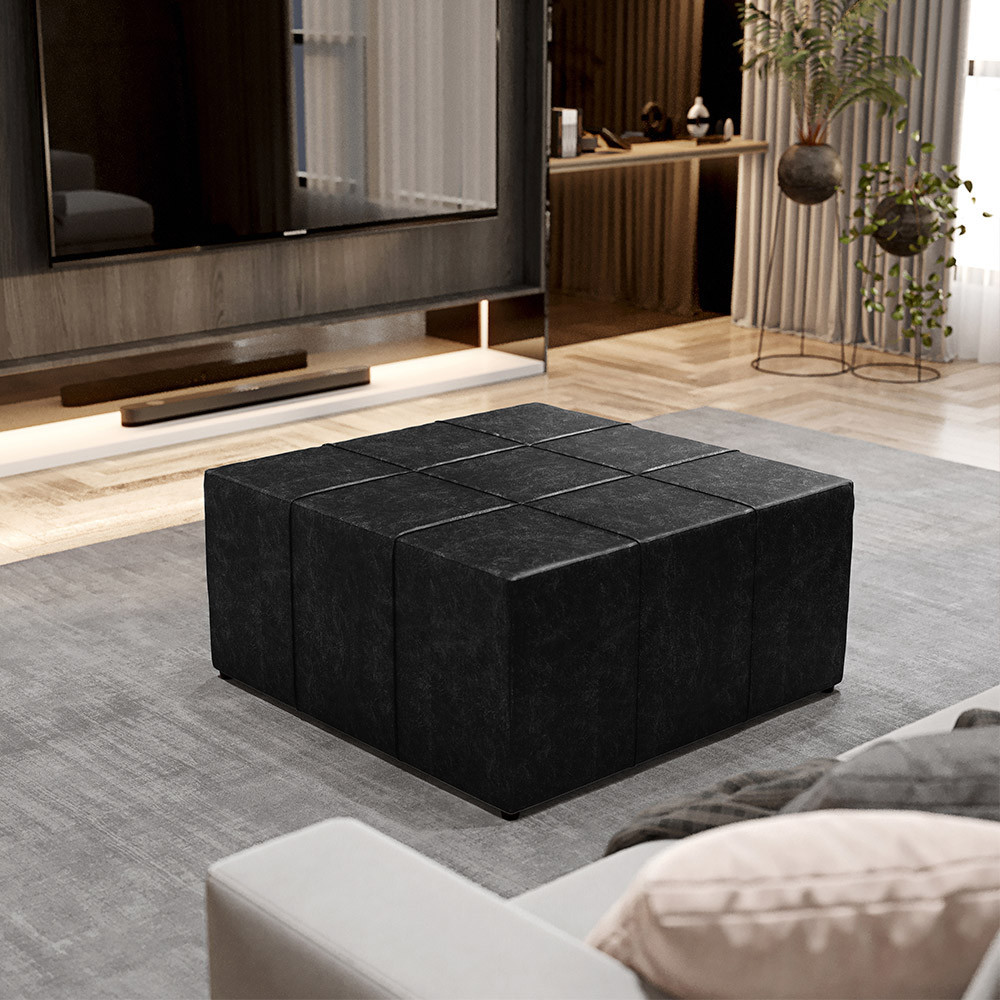 Puff Decorativo Para Sala de Estar Quadrado Milano 90x90cm W01 Couríssimo Preto - Lyam Decor em Oferta na Shopee