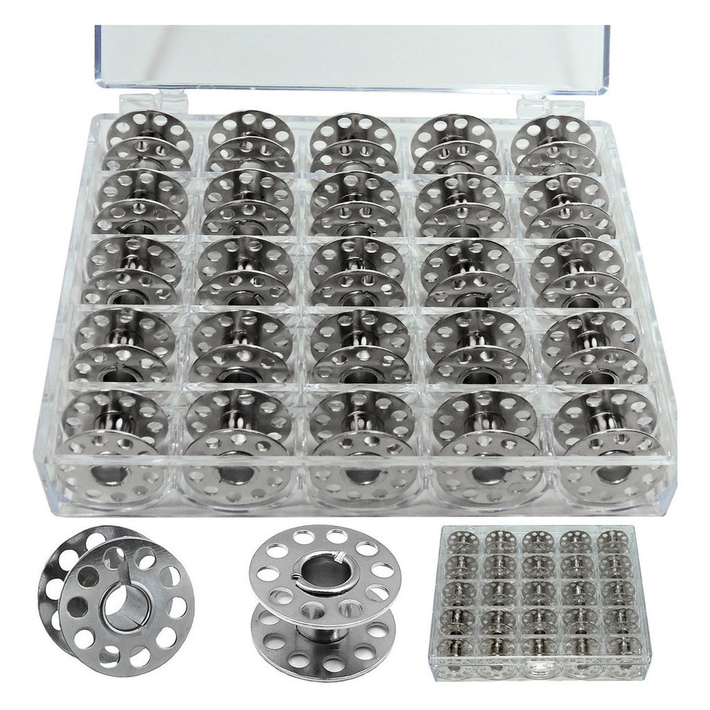 25 Bobina Carretilha Metal Alta 20,5mm x 11,5mm Estojo Maquina Costura Caseira Singer Janome Elgin Brother Elna Lenoxx Incasa Importway Yamata Westpress Sunspecial