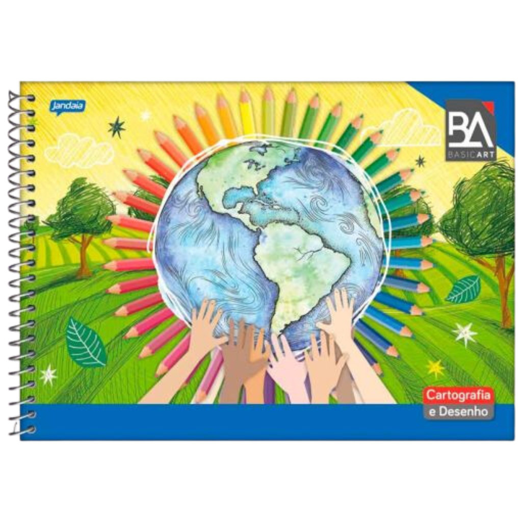 CADERNO CARTOGRAFIA E DESENHO 96FOLHAS BASIC ART - JANDAIA