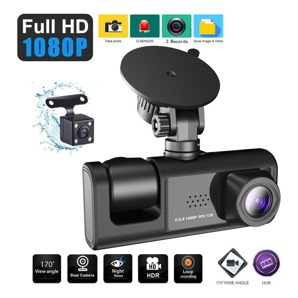 HD1080P Gravador De Condução De Carro X3 Câmera Monitoramento De Visão Noturna Direção Dianteira E Traseira em Oferta na Shopee