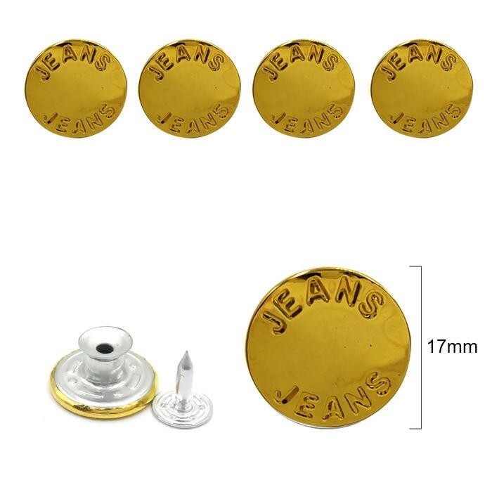 Botão Flexível Jeans Fashion Jeans 17Mm Dourado 50 Unidades Ferro Alta Qualidade Ótimo Custo-Benefício