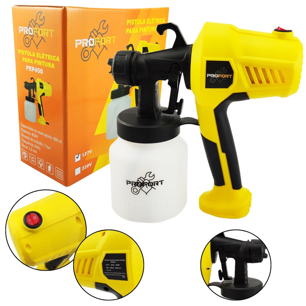 Pistola De Pintura Elétrica Pulverizador Profissional 700ml 450w PEP 450 - Profort