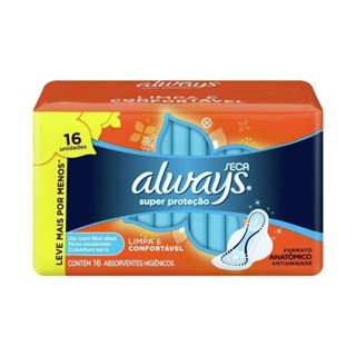 Absorvente Always Super Protecao Seca com Abas 16 Unidades Leve mais Por menos em Oferta na Shopee