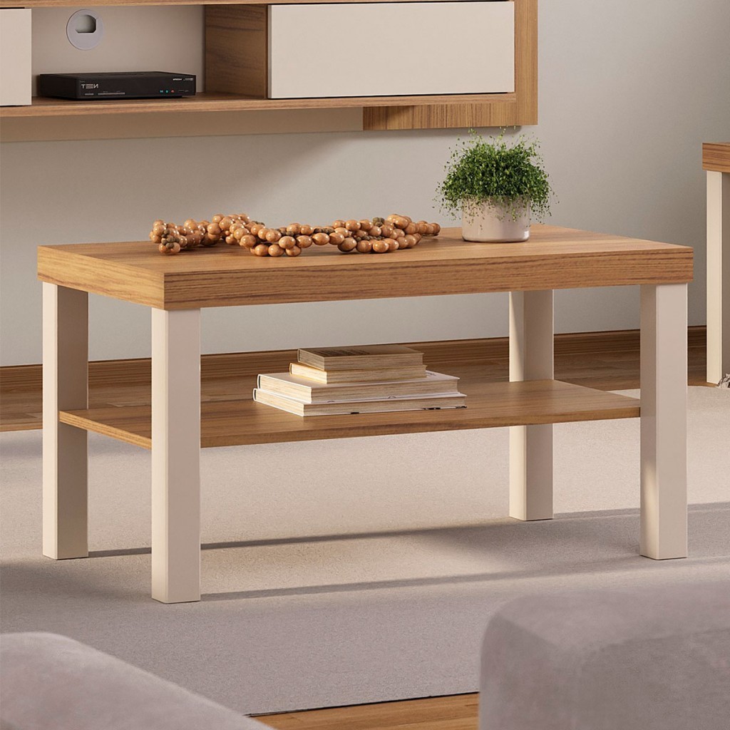 Mesa de Centro Zoom 1 Prateleira Carvalho/Off White - Pnr Móveis em Oferta na Shopee