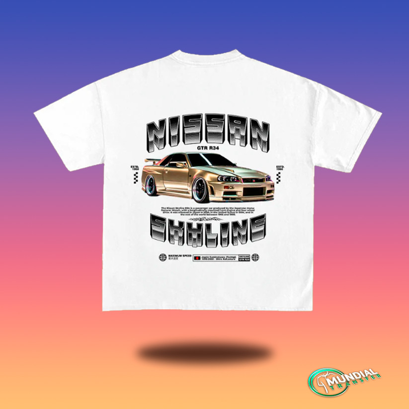 Camisa Camiseta Nissan Skyline GTR R-34 Gold Edition Blusa Algodão Corrida Carro