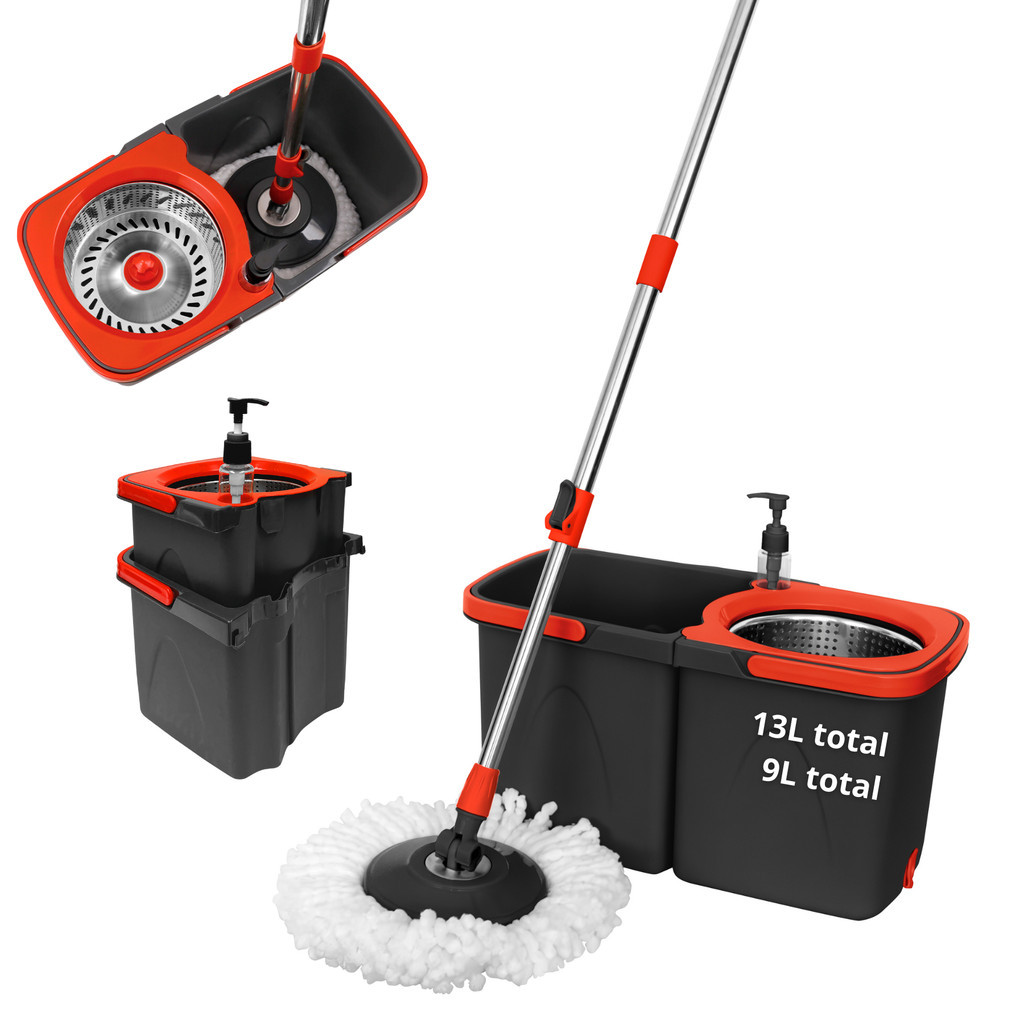 Mop Esfregão Duo Giratório Desmontável Duas Águas Cesto Inox Base 14cm Powermaid