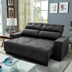 Sofá Retrátil Reclinável Belga 1,80m Suede Velut Cinza Molas no Assento