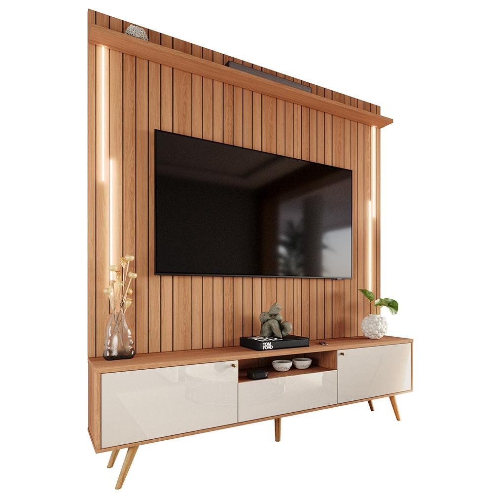 Rack Movelove 2 Portas e 1 Gaveta com Painel Led Efeito Ripado para TV 70 Polegadas Sevill...
