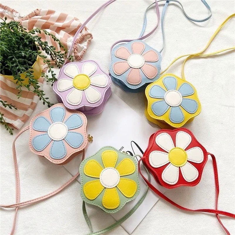 Moda linda bebê meninas flor crianças pu couro crianças cartoon carteira pequeno feriado presente