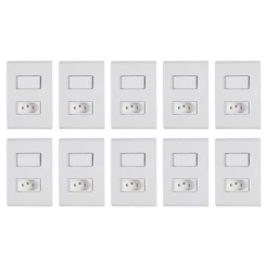Kit com 10 Interruptores Simples com Tomada Liz 2 Pinos + Terra 10A/250V Tramontina Branco