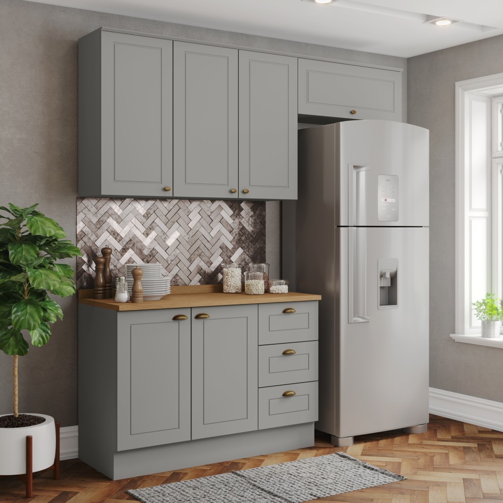 Cozinha Compacta Americana 6 Portas 3 Gavetas 100% Mdf Cinza/Nature - Henn em Oferta na Shopee