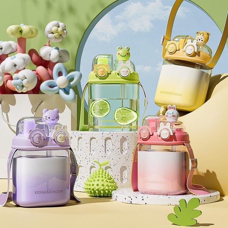 Garrafinha De Água Dupla Infantil Com Divisórias Canudo Alça 1000ml