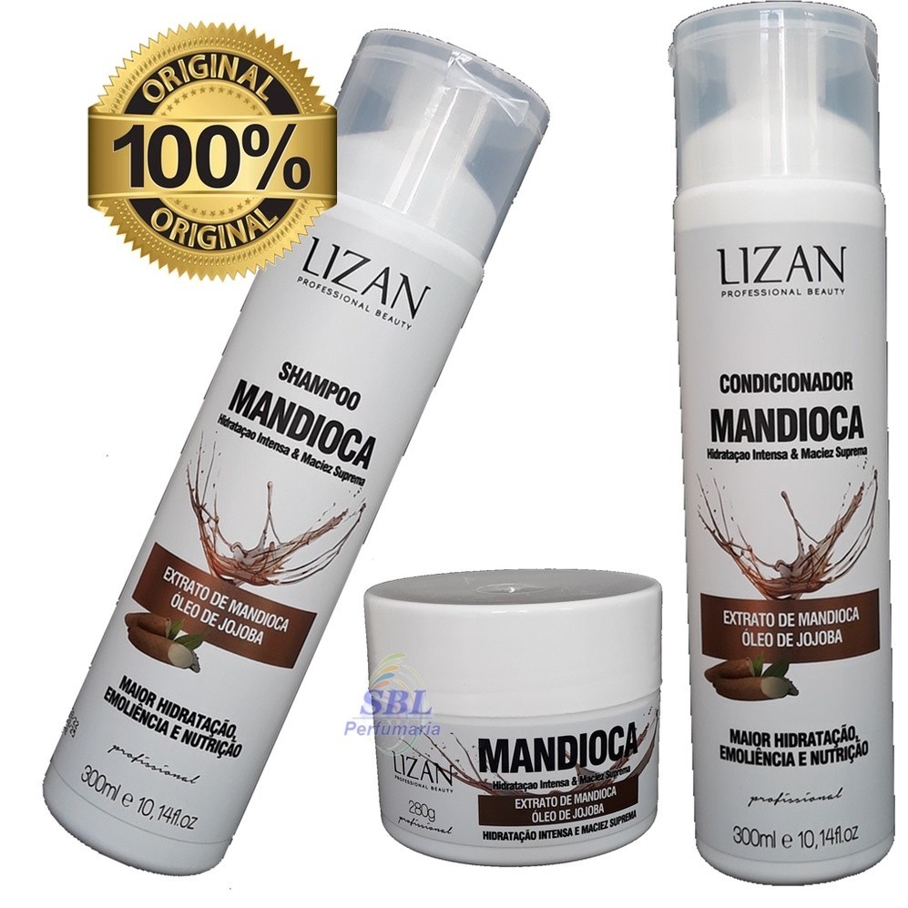 Kit Shampoo + Condicionador + Mascara Mandioca Lizan 300ml