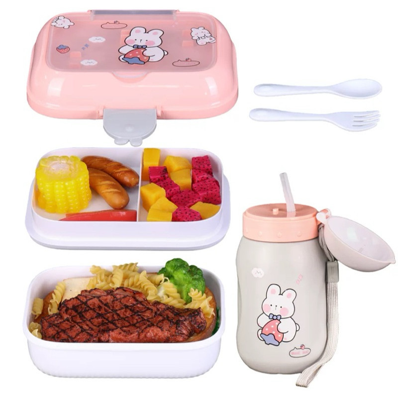 Kit Marmita Lancheira Com Garrafa Com Talheres Infantil Desenho Fofo Microondas Alta Qualidade em Oferta na Shopee
