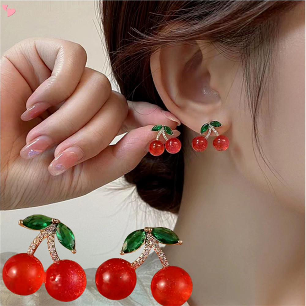 Cereja Vermelho Colar Brinco Brincos De Aço Inoxidável Requintado Frutas Orelha Studs Jóias Femininas Festa De Casamento