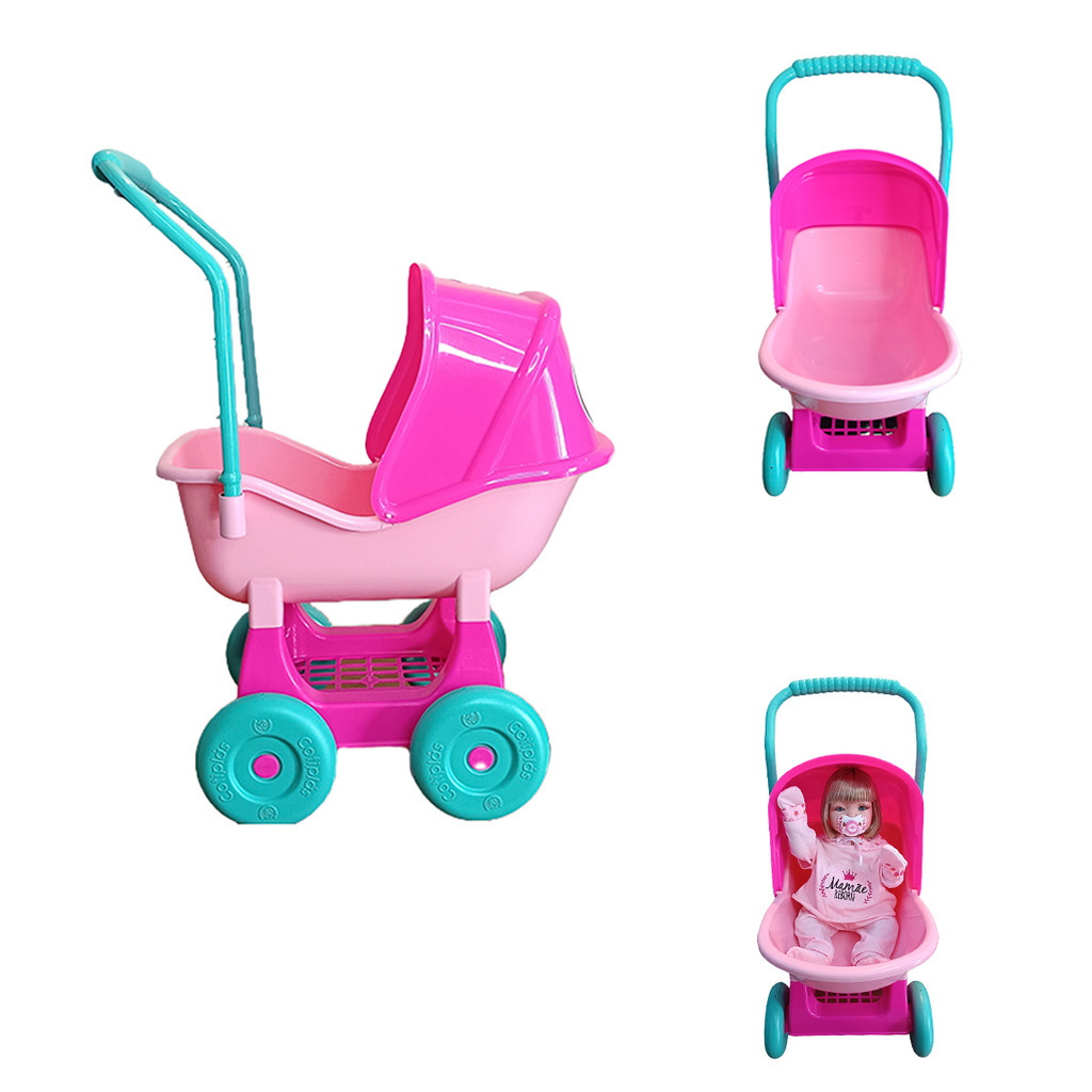 Carrinho de Boneca Bebê Reborn Infantil Rosa