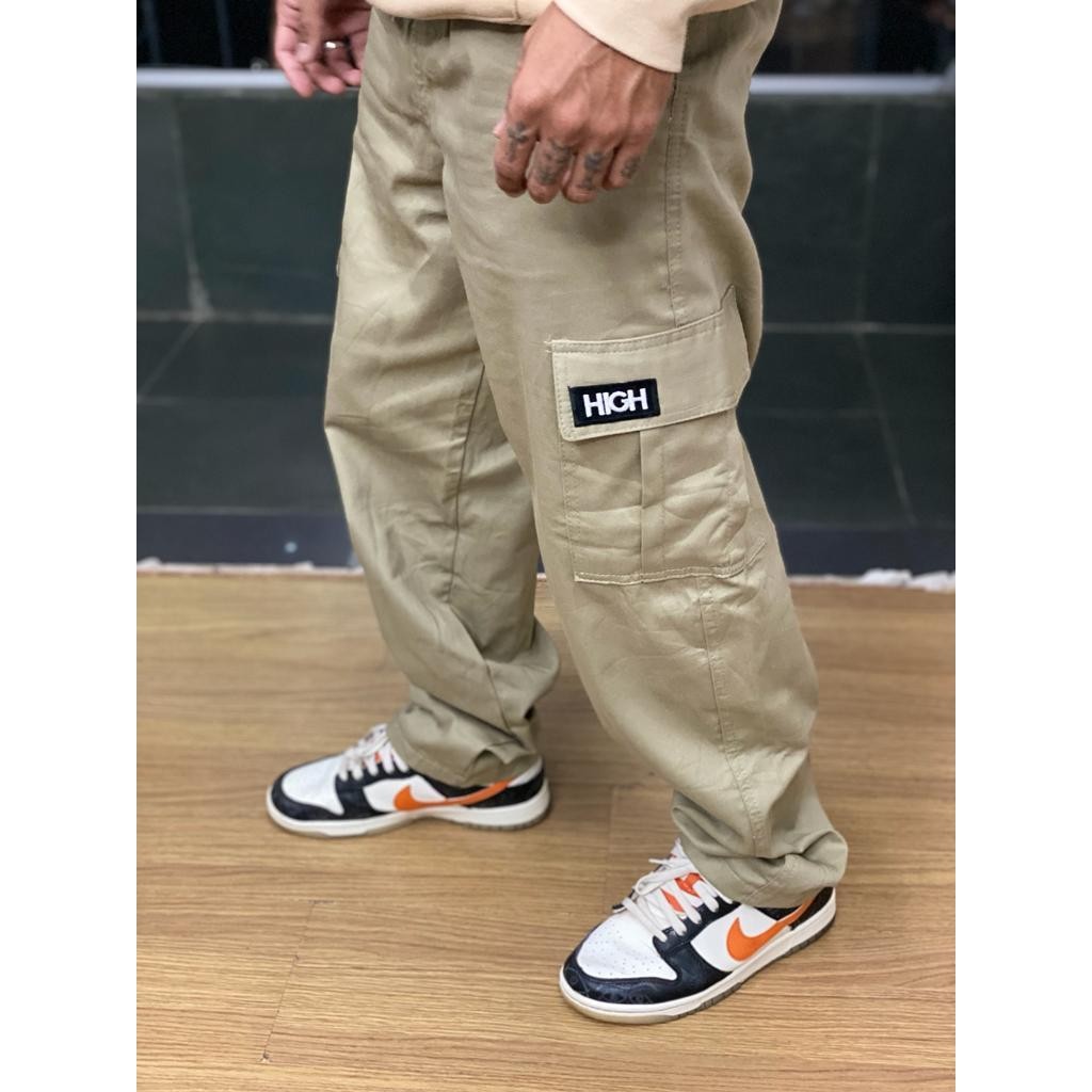 Calça Cargo Unissex Streetwear Sarja Premium Estampa Bordada