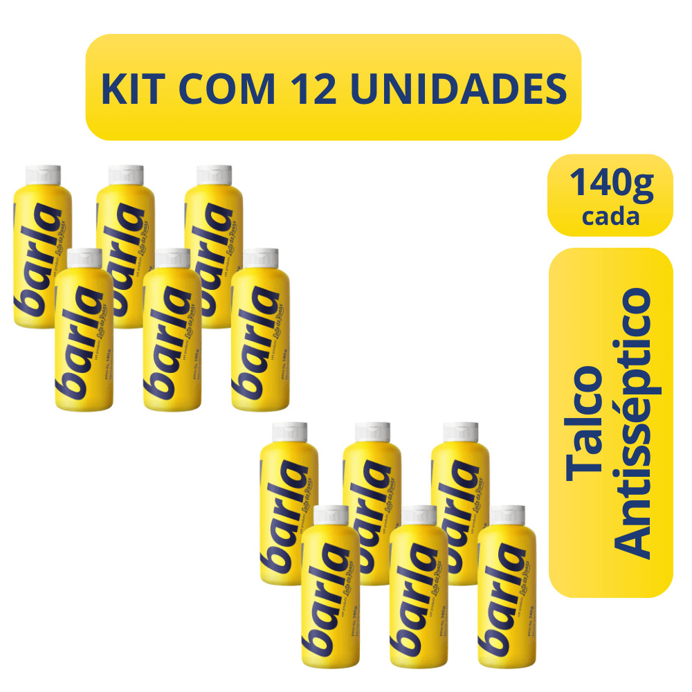 Talco Barla Antisséptico 140g Kit c/12 Unidades (CAIXA FECHADA)