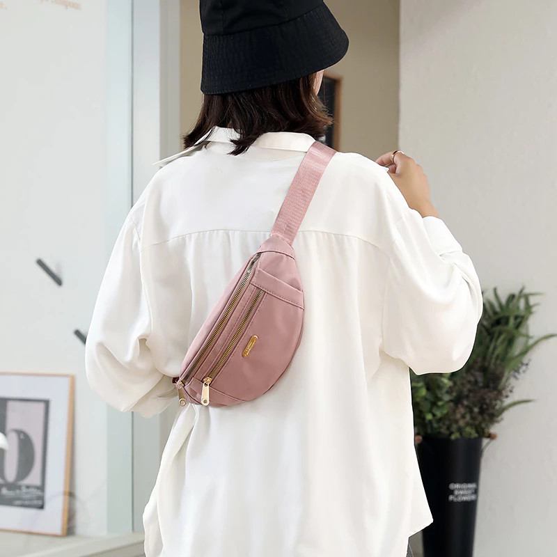 Bolsa Transversal Feminina Pochete em Lona Estilo Coreano Ajustável para Cintura e Peito em Oferta na Shopee