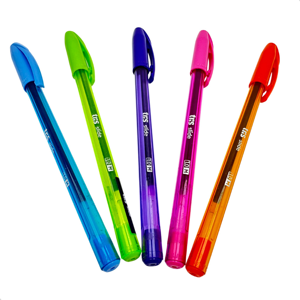 Kit 5 Canetas Esferográficas Slide 1,0MM Fashion  Coloridas Cores Vibrantes Tris em Oferta na Shopee