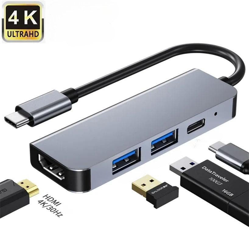 Adaptador De Hub 4 Em 1 Tipo C Com HDTV HDMI 4K PD Carregamento USB 3.0 4 Portas Docking Station Para Macbook Pro