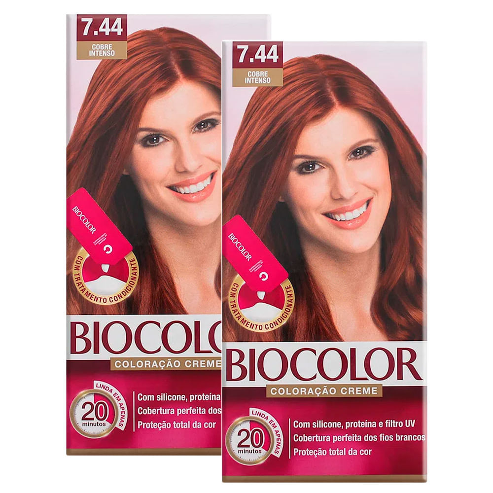 Kit 2X Tintura Creme Biocolor Cobre Intenso 7.44 Mini Kit em Oferta na Shopee