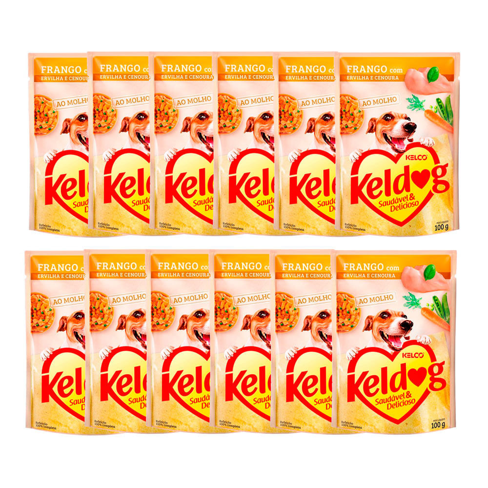 Ração Úmida para Cachorro Keldog Sabor Frango com Ervilha e Cenoura em Sachê 100g | Kit com doze unidades em Oferta na Shopee