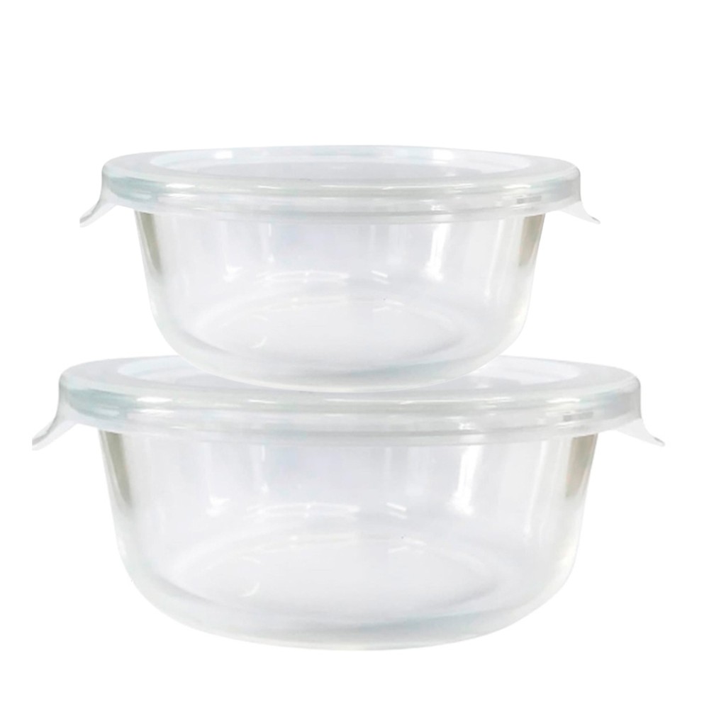 Kit 2 Potes de Vidro Redondo Com Tampa Transparente 400ml e 620ml - Mor