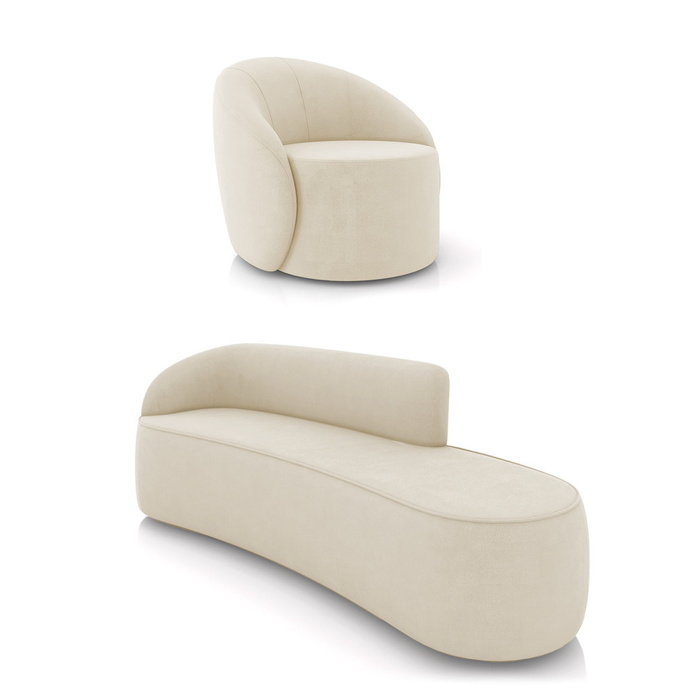 Sofá 4 Lugares Orgânico 220cm Morgan e Poltrona Lua Suede D03 - D'Rossi