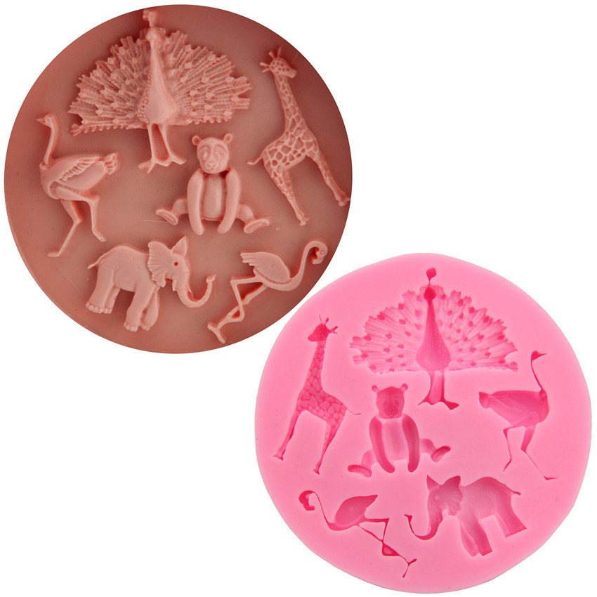 MOLDE SILICONE ANIMAIS GIRAFA AVESTRUZ ELEFANTE FLAMINGO PAVAO MACACO CHIMPANZÉ