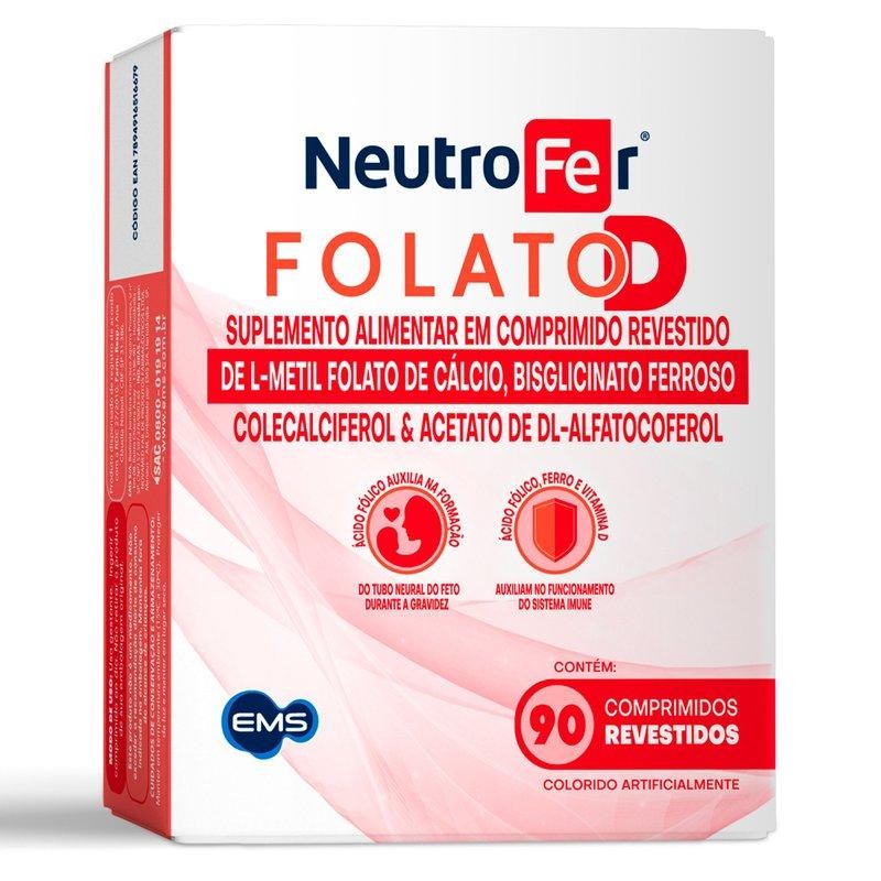 Suplemento Alimentar NeutroFer Folato D 90 Comprimidos Revestidos em Oferta na Shopee