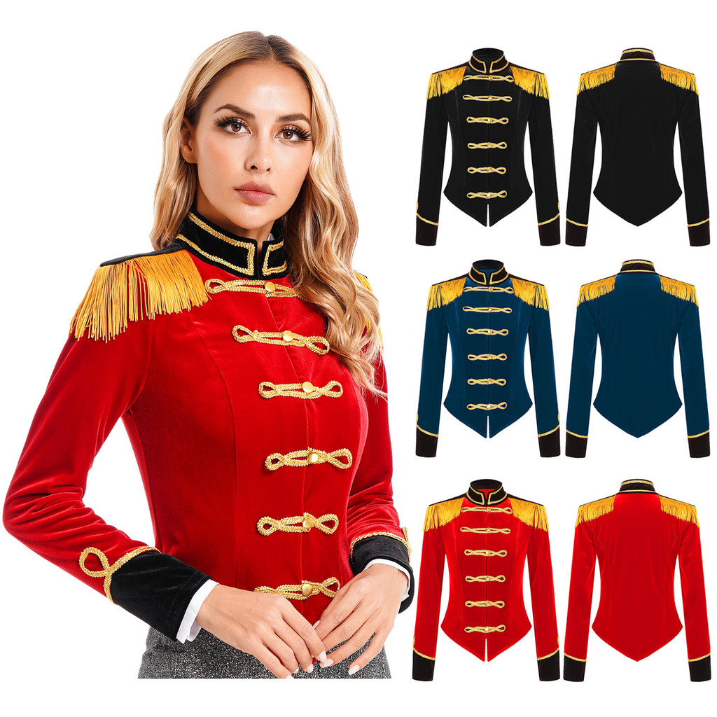 MSemis Womens Circus Ringmaster Costume Halloween Cosplay Costume Stand Collar Fringed Shoulder Board Velvet Jacket Coat MSemis Womens Circus Ringmaster Costume Halloween Cosplay Costume Stand Collar Fringed Shoulder Board Velvet Jacket Coat