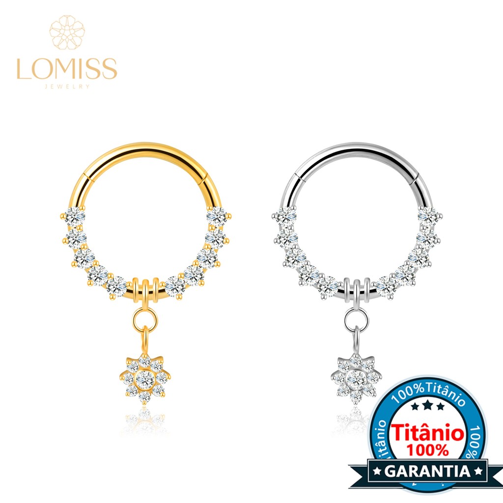 Piercing Argola Titânio Septo Rook Conch Segmento Articulado Zircônia Frontal Com Pingente Flor em Oferta na Shopee