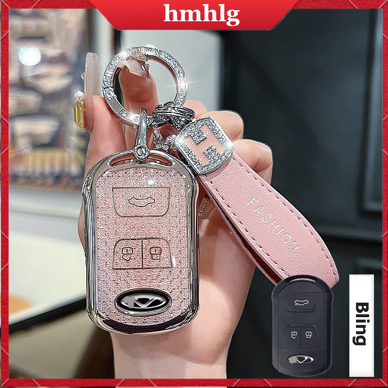 Para Chery Tiggo 5 7 8 Arrizo 5X 6 7 Bling Chapeamento TPU Capa Chave De Carro Keyless Remote Protective Keychain Acessó