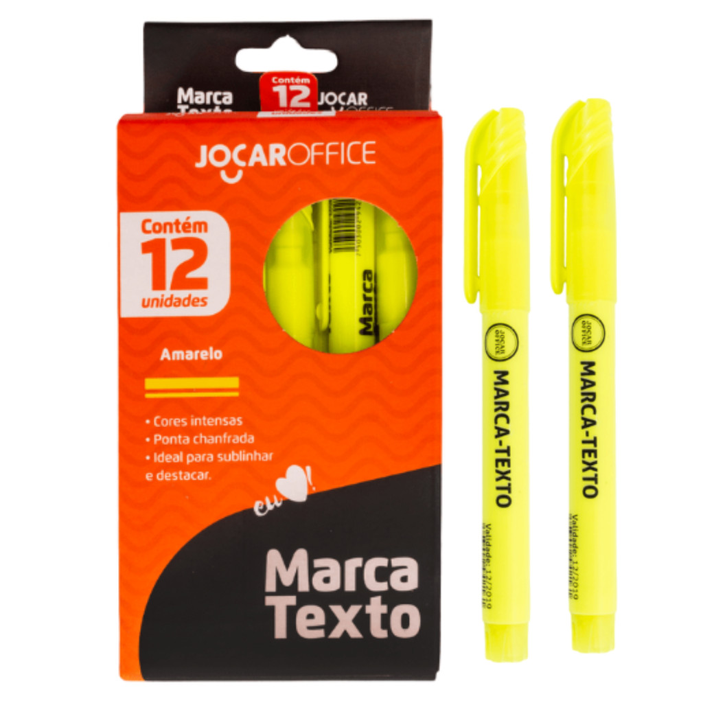 Caixa Com 12 Canetas Marca Texto Amarelo Jocar Office Cor Intensa Ponta Chunfrada em Oferta na Shopee