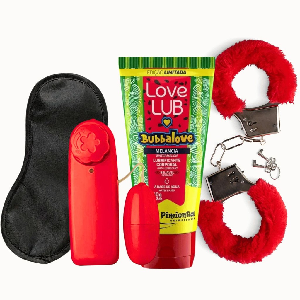 Kit Lubrificante Bubbalove + Algemas pelúcia + Bullet Vibrador + Venda Olhos em Oferta na Shopee