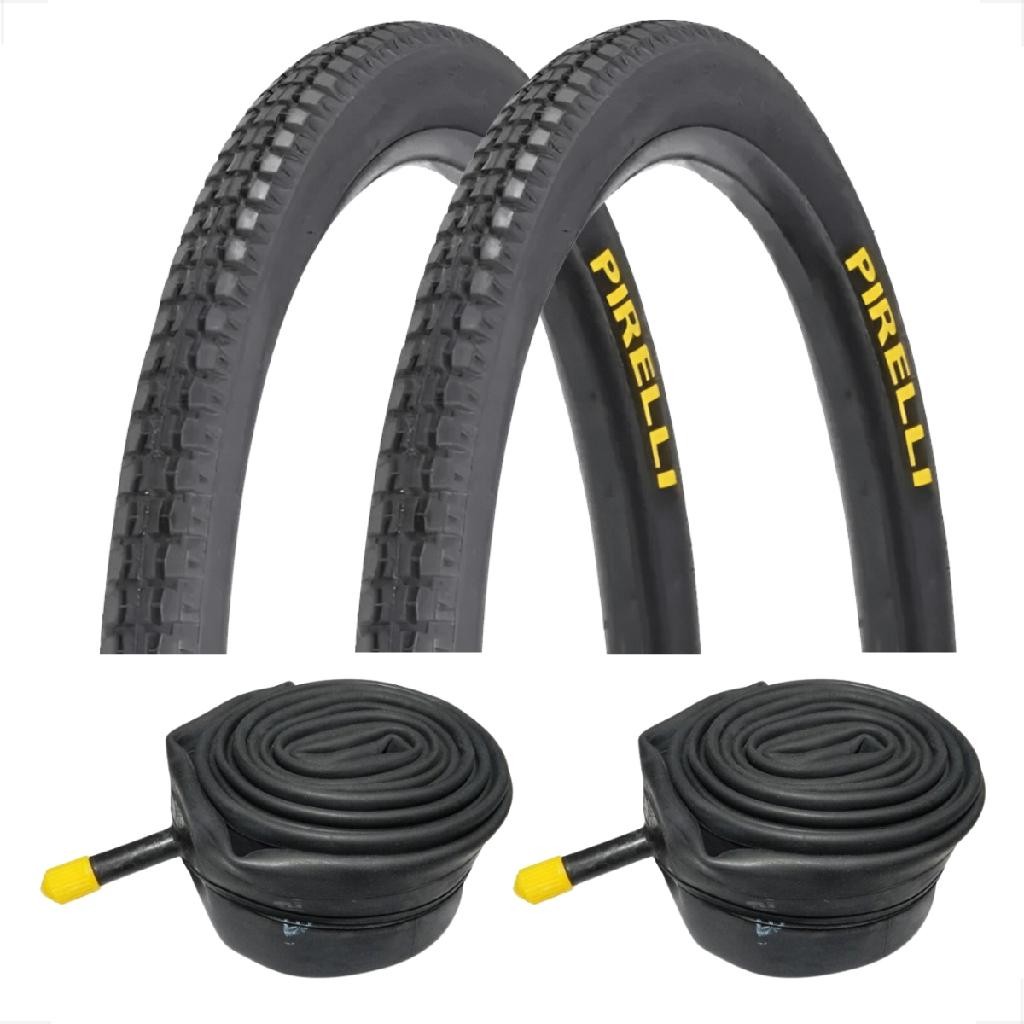 PAR PNEU 26 X 1.1 / 2X2 PRIMOR PIRELLI + PAR CAMARA DE AR PE-26 BICICLETA BIKE ARO 26 MONTADINHA em Oferta na Shopee