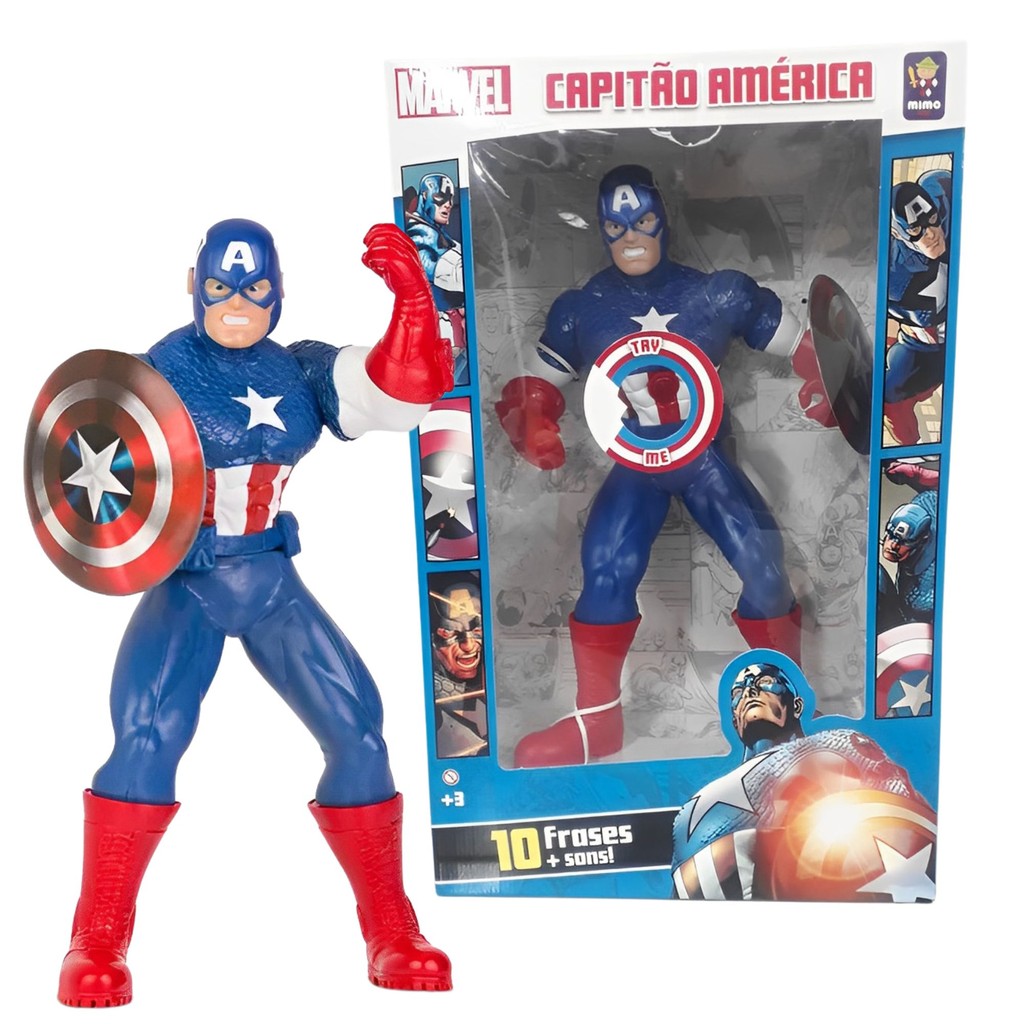 Boneco Capitão América Marvel 10 Falas 50cm Super Herói Vingadores Action Figure Mimo Toys - 0582 em Oferta na Shopee